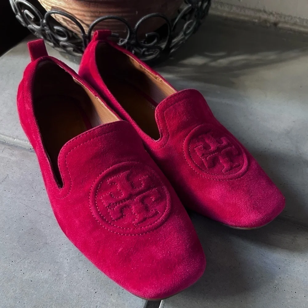 Tory Burch Leigh Red Suede Loafers Flats | Size 6